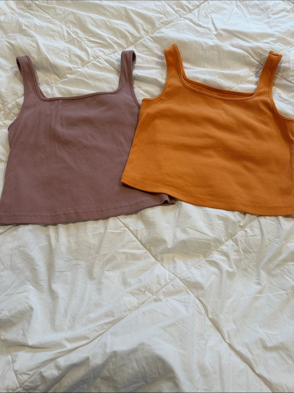 2 Women’s Ribbed cropped Tank Top - Mauve & Orange